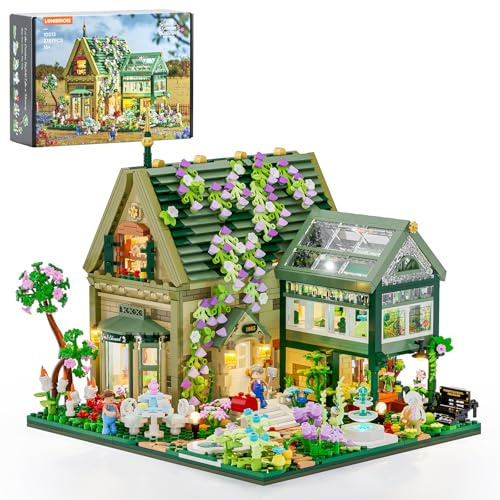 Lumibricks Klemmbausteine Gartenhaus mit Beleuchtung, 2787 Teile Retro Gartenhütte Bauset für Erwachsene, Haus Modellbausatz für Architektur- und Hütten-Liebhaber