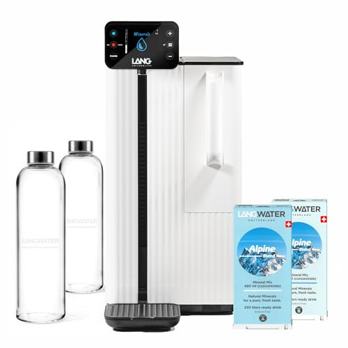 LANGWATER Autisch Osmoseanlage mit anpassbarer Mineralisierung | Umkehrosmoseanlage mit UV Heißwasserspender & Mineralien aus 2 Swiss-made Mineral-Packs Keine Installation Optimale Hydration