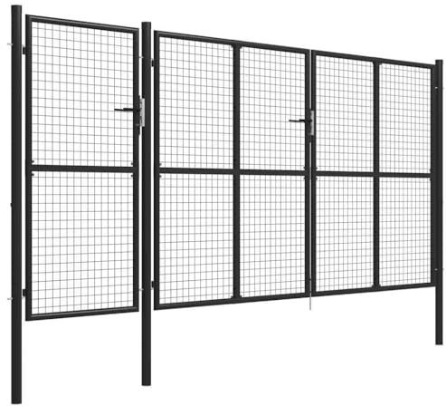 Garden Gate Steel 400 x 200 cm Anthracite with Wire Mesh, Lock and 3 Keys, Robust Fence Gate for Garden, Yard, Driveway, Durable and Secure Access to Property