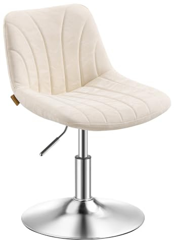 VASAGLE Schminkhocker, Schminkstuhl mit Rückenlehne, höhenverstellbar, um 360° drehbar, für Schlafzimmer, Esszimmer, PU-Kunstleder-Bezug, Cremeweisß LJB160W101