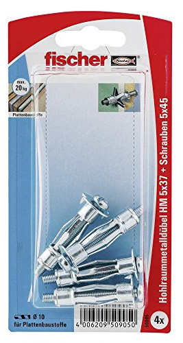 Fischer Hohlraum-Metalldübel HM 5 x 37 SK SB-Karte, 4 x Schraube M 5 x 43, 050905