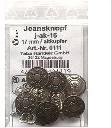 8 Stück Jeansknöpfe/Metallknöpfe altkupfer nähfrei im Polybeutel, j-ak-16