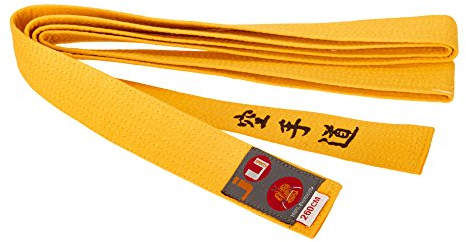 Ju-Sports Budogürtel gelb mit Bestickung Karate (Japanisches Kanji)