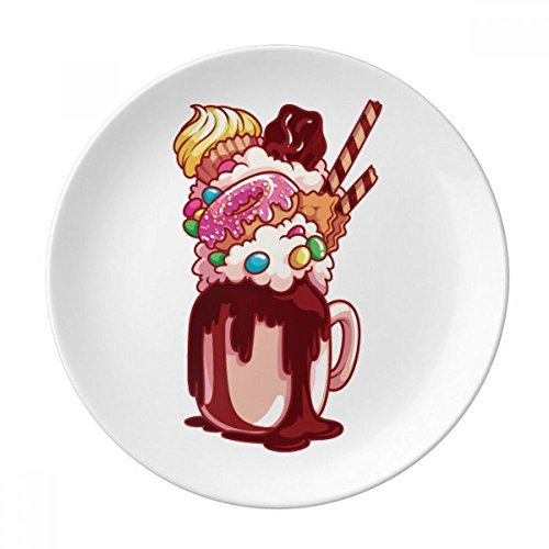 DIYthinker Donut Chocolate Biscuit Cup Ice Cream Decorative Porcelain Dessert Plate 8 inch Dinner Home Gift