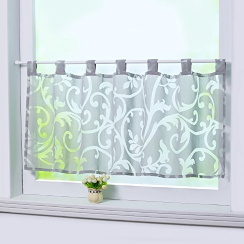 Joyswahl Scheibengardine Voile Bistrogardinen mit Schlaufen Elisabeth Kurzgardine HxB 45x90cm Grau 1er Pack