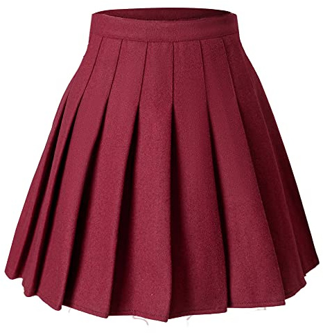 HOEREV Donne Ragazze Tessuto di Lana Spessa per Il Freddo Versatile Plaid Gonna A Pieghe con Pantaloncini,Rosso Scuro,EU32,IT38