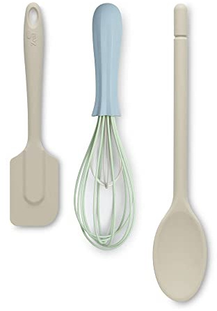 Zeal JSET28C Non-Stick Silicone Cooks Spoon, Whisk & Spatula 3-Piece Set-Cream