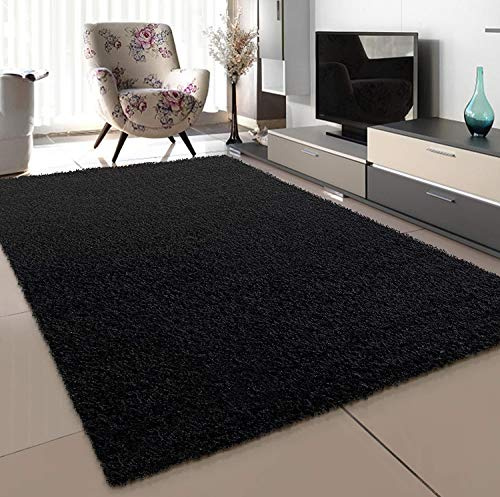SANAT Teppich Wohnzimmer - Schwarz Hochflor Langflor Teppiche Modern, Größe: 140x200 cm