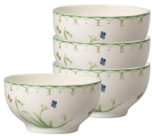 Villeroy & Boch Colourful Spring French Bol 4er Set, 750 ml, Schale mit Blümchen-Dekor, Oster Dekoration, Premium Porzellan, Weiß/Bunt