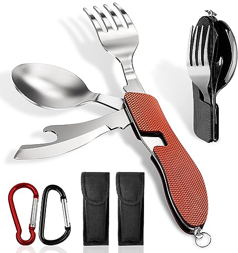 ADNEWX® 2er-Pack Campingbesteck Klappbesteck, Edelstahl Camping Besteck 4 in 1 Feldbesteck Outdoor Flaschenöffner Messer Gabel löffel Set