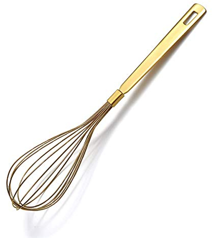 Berglander Frusta d'oro, frusta per la cottura con placcatura in oro in titanio, frusta palloncino in acciaio inossidabile, set di fruste in filo da cucina robusto per cottura, miscelazione