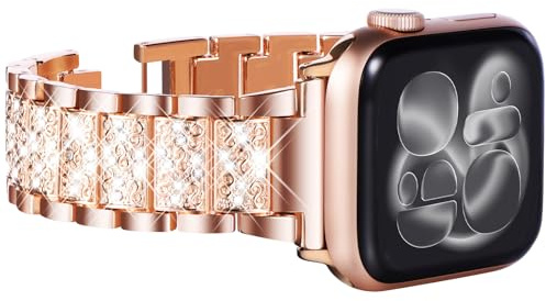 WINGLE Metal Straps for Apple Watch 46mm 45mm 44mm 42mm(S3/2/1),Rose Gold | Bling Diamond Rhinestone Stainless Steel Strap for iWatch SE/ Series 11 10 9 8 7 6 5 4 3 2 1, for Women