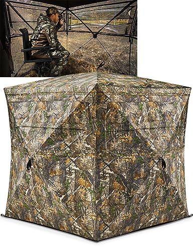 TIDEWE Hunting Blind 270°See Through with Carrying Bag for Turkey Hunting, Pop Up Ground Blinds, Portable Resilient Hunting Tent (2-3 Person)