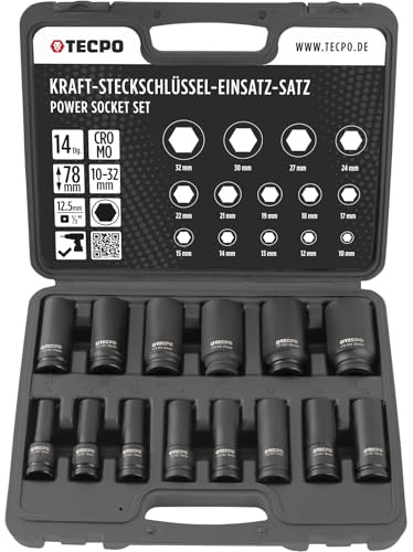 TECPO Kraft Steckschlüssel Satz 1/2 Zoll Schlagschrauber Nüsse 10-32 mm Schlagnüsse