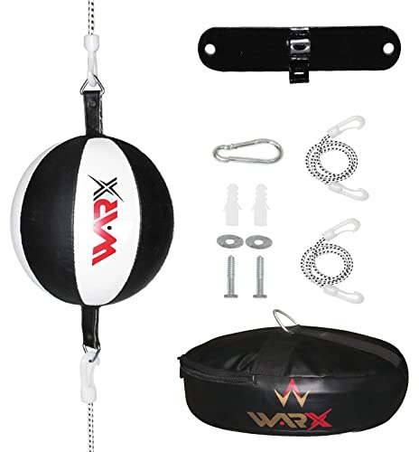 WARX Leather Double End Dodge Red Speed Ball MMA Boxing Floor to Ceiling Punching Bag Training (White/Black)