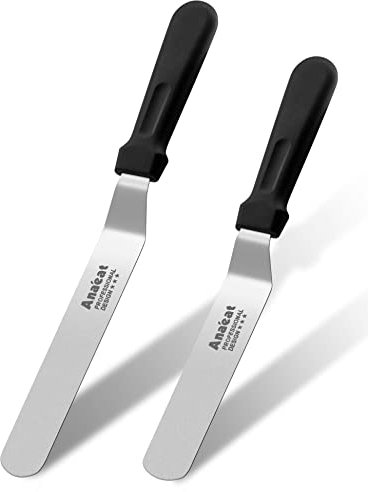 Anaeat Icing Spatulas, Set of 2 Professional Cake Angled Offset Spatula with 6, 8 Stainless Steel Blades - Thickened Frosting Knife with Durable Plastic Handle for Cake Decorating Pastry & Baking
