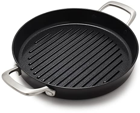 Greenpan GP5 Poêle grill ronde antiadhésive en céramique anodisée dure de 27,9 cm, sans PFAS, à induction, passe au lave-vaisselle, au four et au grilleau, noir