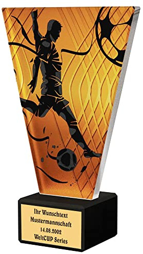 Larius Fussball Pokal - Ehrenpreis Trophäe Goldener Schuh Ball - Amber Glaspokal (Best Player, mit Wunschtext)