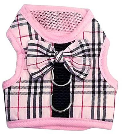 XXXS XXS XS Tiny Teacup Chihuahua Puppy Dog Harness for TINY Teacup Miniature Breeds Kitten Yorkie Maltese Terrior Puppy Dogs (Pink Tartan, Size 3: XS/Small)