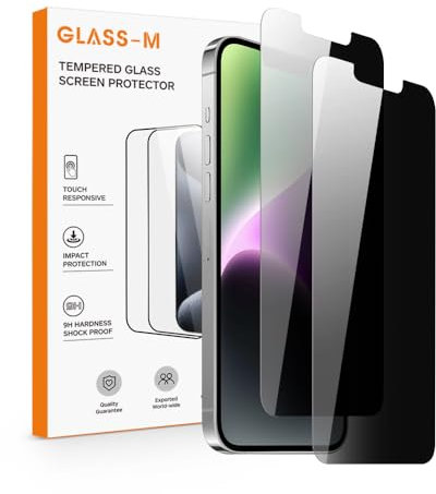 GLASS-M [2 Pack Privacy Screen Protector for iPhone 14/13 Pro/13 6.1, Anti-Spy Private Tempered Glass Anti-Peep Screen Film Compatible with Face ID