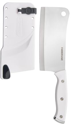 Farberware Edgekeeper Triple Riveted Cleaver Knife with Self-Sharpening Blade Cover, High Carbon-Stainless Steel Kitchen Knife with Ergonomic Handle, Razor-Sharp Knife, 6 Inch, White