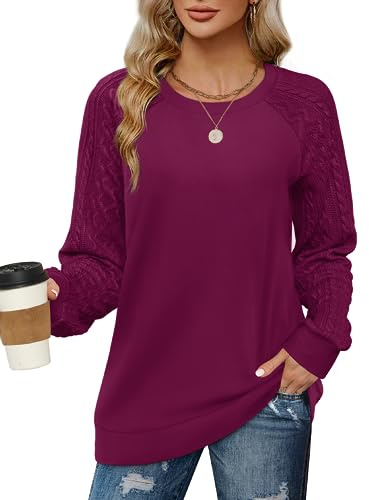 Aokosor Sweatshirts for Women Cable Knit Jumpers Lightweight Ladies Long Sleeve Tops Fuchsia Size 18-20
