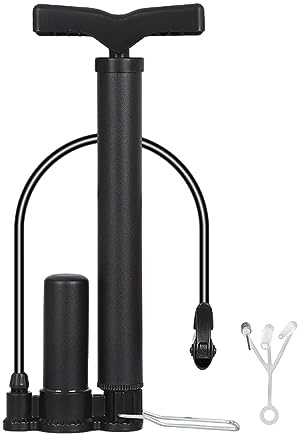 1 pompe à vélo avec 1 embout d'air supplémentaire, pompe à pneu portable, mini pompe à pied avec aiguille à air, convient pour vélo de route, VTT, hybride (noir)