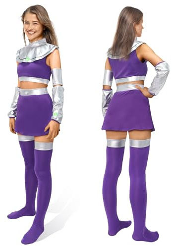 Pigmiss Starfire Costume da principessa per Halloween, cosplay, Koriandr, sexy, da donna, viola (XL)