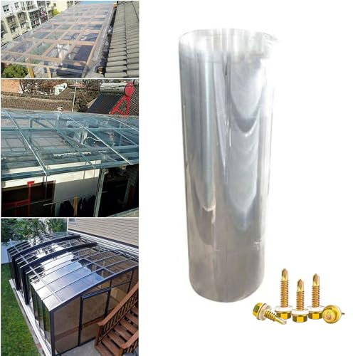 Platte aus Polycarbonat,Transparent,UV Resistent,Dachplatten Gewächshausplatten,Ersatz Platten für Garten Gerätehaus Carport,Wasserdicht und Schlagfest,mit Schrauben,Anpassbar (0.6 * 2m)