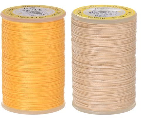 QUARKZMAN 2pcs Faden für Näh- und Polsterfaden 328 Yards 300m Gewachster Polyesterfaden Abriebfest Dehnungsresistent Stickgarn Schnur Baumwollfaden für Quilten Leder, Beige & Gelb