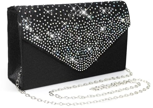 Pardofelis Abendtasche Damen Clutches, Glitzer Clutch Schwarz, Abendkleid Clutch Bag mit Abnehmbarer Kette Cross Body Bag, Kristall Diamant Elegante Abendtasche für Hochzeit Prom Party