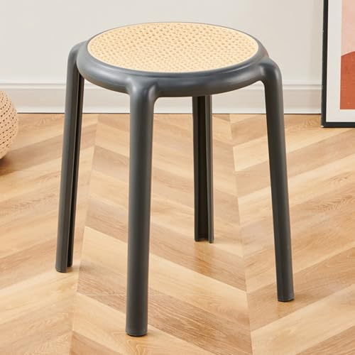 ILOOXI Rund Esszimmerhocker, Stapelhocker Hocker Stapelbar Küchenhocker, Rattan Barhocker Bunte Stapeltisch Für Klassenzimmer, Wohnzimmer, Esszimmer(Gray)