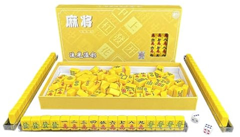 ZEONIK Tragbares Mahjong-Tisch-Set, kleines chinesisches Mahjong-Set, traditionelle chinesische Mahjong-Fliesen für Schlafsaal, Reisespiel
