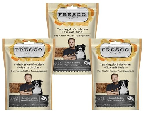 Fresco Martin Rütter Trainingsknöchelchen | Natürlicher Proteinsnack aus Käse und Huhn 3X 150g | Leckerer Snack für Hunde | Hundeleckerli | Echtfleischprodukt | Gesund und natürlich