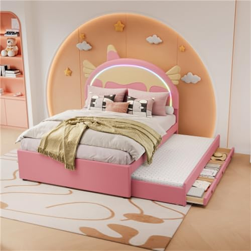 Das Niedliche Kinderbett In Cartoon-form Ist In Zwei Größen Und Zwei Farben Erhältlich. Es Verfügt über Einen Schubladenartigen Stauraum An Der Unterseite Und Eine Stärkere Hol(Color:Pink 140*200cm)
