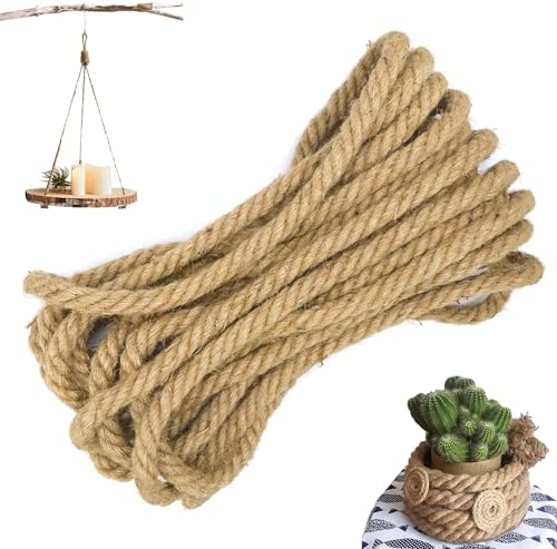 Corde de jute, corde de chanvre de 10 mètres de long, corde de jute de 10 mm d'épaisseur,corde de corde de jute à 3 brins,corde de main courante,corde de jute artisanale,décoration de la maison,marron