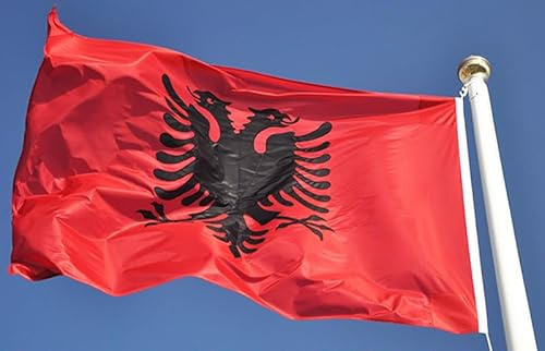 Cosymate Albanien-Fahne 90x150cm Albanien Flagge - Nationalflagge mit Messing-Ösen - Strapazierfähige Fahne für Fahnenmast - 100% Polyester