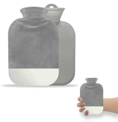 Botella de agua caliente con funda, funda extraíble, lavable, bolsa de agua caliente para compresión fría y caliente, cálida y cómoda (gris, 500 ml)