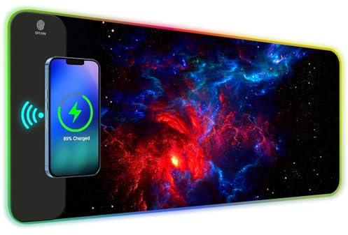 ToLuLu RGB Kabelloses Lade-Gaming-Mauspad, 7,5/10/15 W, 10 Lichtmodi, LED-Mauspad, Computer-Tastatur-Matte, Mauspad, 800 x 300 x 4 mm, erweiterte große Schreibtischunterlage Schreibtischmatte für