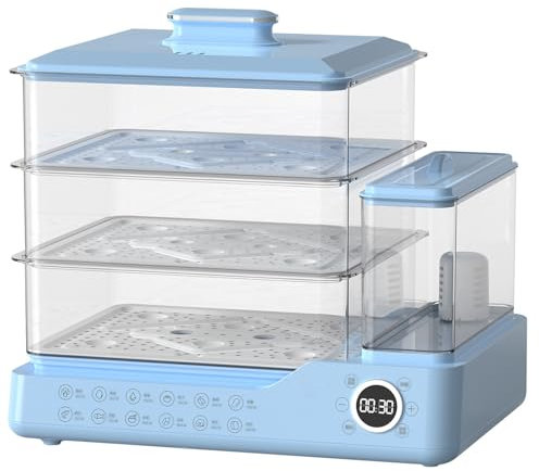 Vaporiera elettrica per alimenti, vaporiera elettrica a 3 livelli con serbatoio dell'acqua indipendente, capacità 24 litri, appuntamento 12 ore, macchina per la colazione multifunzionale con griglie(B