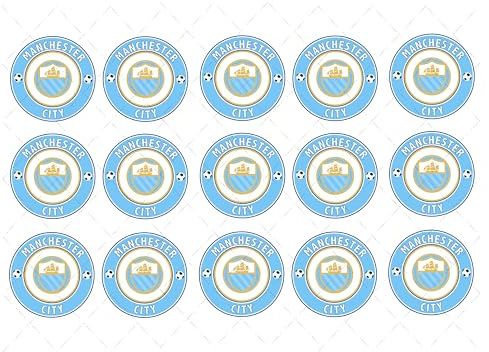Man City Football Team Colours Personalised Edible Icing Cake Topper - Round, Square, Costco and Cupcake Toppers (3. Cupcake Toppers)