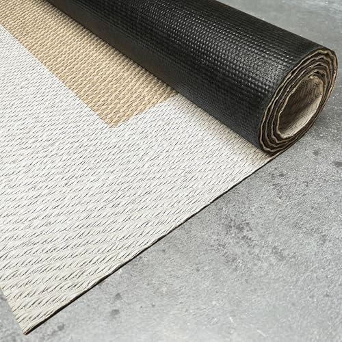 STORESDECO Alfombra vinílica de Tejido Trenzado Premium de Alta Gama. Lavable Antideslizante y extraplana. Materiales de máxima Calidad Resistentes Color Beige-Blanco 140x200 cm