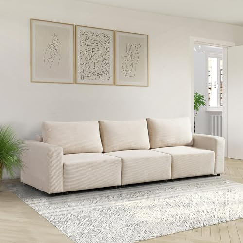 Home Deluxe Modulares Schlafsofa Vina M, Beige - 295 x 92 x 85 cm - inkl. Stauraum | Cordsofa, Sofa mit Schlaffunktion, Couch