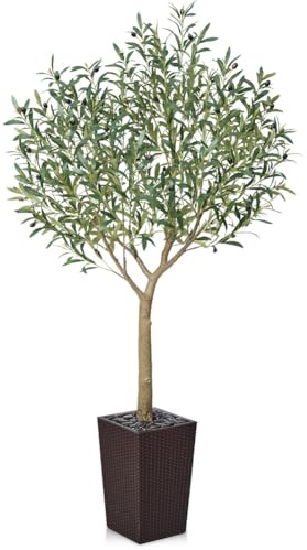 VeriNatural Olivier Artificiel 180 cm - Plante Artificielle Intérieur Décorative avec Pot Conique Marron, Protection UV - Fausse Plante Verte Maison Salon Bureau Jardin Extérieur, VN156