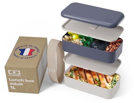 monbento - Bento Box Adult Original Black/Gray Made in France - 2 Leakproof Compartments - Stackable Lunch Box Perfect for Work/Picnic/Sports - BPA Free Food Containers - Black and Gray