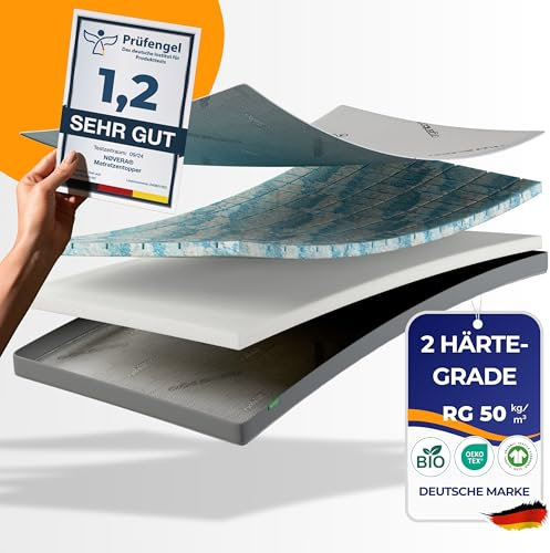 nøvera® Gel Topper 120x200 Premium | Hohes RG 50 | H3/H4 | 7-Zonen Matratzentopper 120x200 - Hochwertige Bio-Baumwolle | 7cm Matratzenauflage 120x200cm | Matratzen Topper 120x200cm Mattress Topper