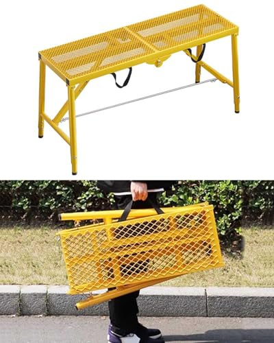 Equipo de andamio portátil, Plataforma de Trabajo Plegable Ajustable, Banco de Yeso para Andamios para mejoras en el hogar, Taburete de Escalera de construcción Industrial (Amarillo, 120 x 3