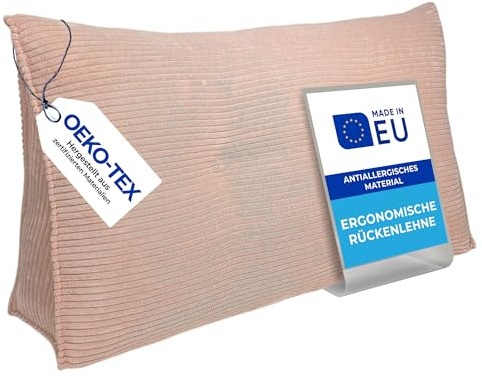 Pillows24 - Cord Rückenkissen für Bett & Sofa mit abnehmbarem, waschbarem Bezug [ 90cm - Cord-Rosa ] | Bequemes Keilkissen und Lesekissen fürs Bett | Großes Sofakissen für Rückenlehne und Sofa