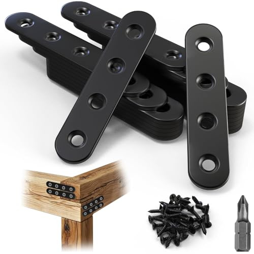 Mbsomnus 20 Stück Flachverbinder Schwarz 15x76mm Verbindungsblech Edelstahl | Verbinder Metall, Holzverbinder, Flacheisen Gelocht mit Schrauben und Bit, Lochplatte für Möbel Tischen Stühlen Bücherregalen