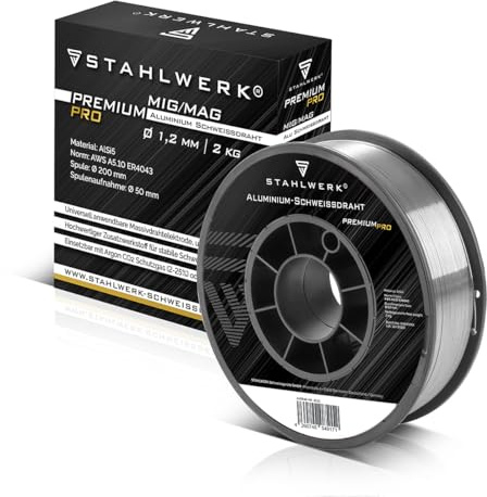 STAHLWERK MIG/MAG Aluminium Schweißdraht Ø 1,2 mm ER4043 (AlSi5) D200-Spule | 2 kg für 50 mm Dorn, universell einsetzbar, hochwertige Massivdrahtelektrode zum Schweißen von Aluminium mit Schutzgas